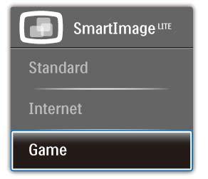 3. Bildoptimering Det finns tre lägen att välja mellan: Standard, Internet och Game (spel).