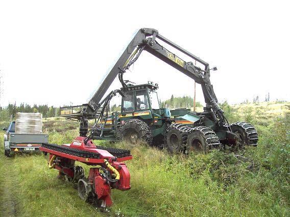 Figur 1. Det maskinsystem som sommaren 25 var i drift inom Holmen Skog AB:s region Iggesund. Basmaskinen är en FMG 187 utan runtomsvängande hytt och med operatören långt från planteringsaggregatet.