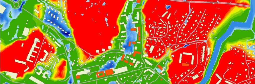 Figur 24 Vattnets nivåer vid 5:08 in på 6h regnet befintlig situation. 5.4.2 Efter åtgärd Figur 25 Vattnets nivåer vid 5:08 in på 6h regnet efter åtgärd.