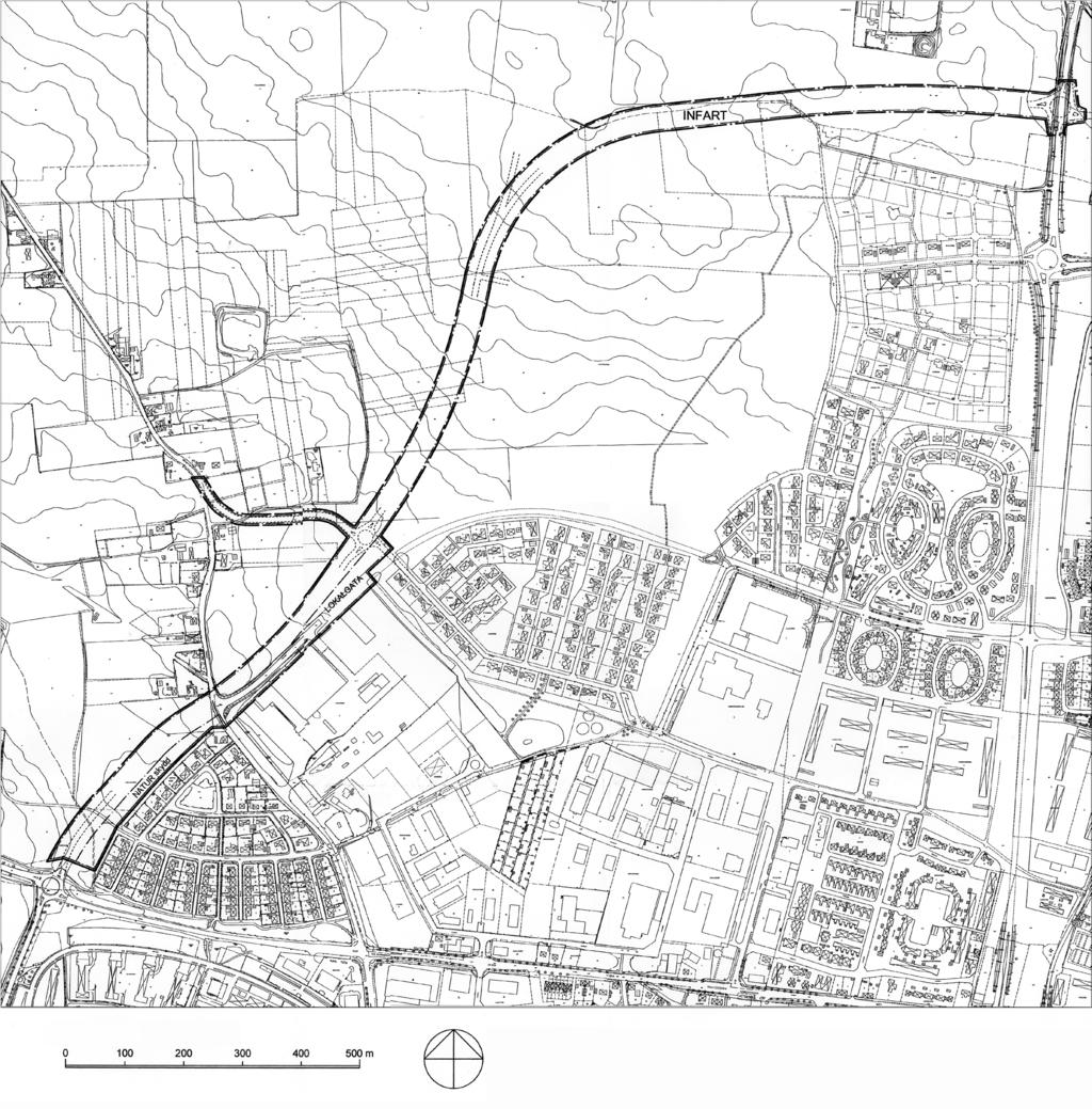 Fig. 2. Detaljplan över ny väg på del av fastigheten Västervång 2:25 m.fl. De medeltida byarna ligger tätt och ca 500 m väster om planområdet finns lämningar av en medeltida borg, den s.k.