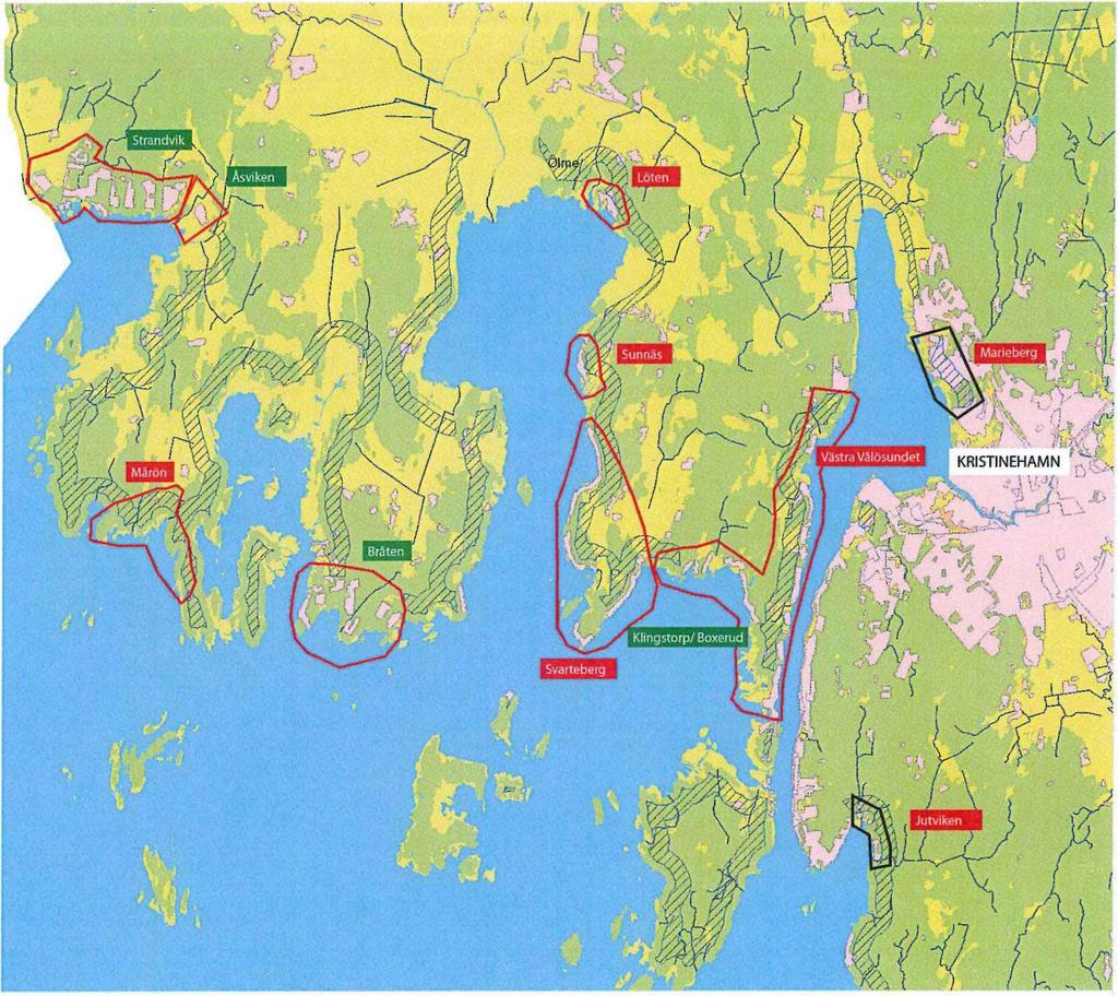 4 Teckenförklaring Q Grov planering av fritidshusområden Förslag på utökat strandskydd från Lanstyrelsen, 200 meter rj Exploaterad mark Ortsnamn Hydrografi Bäck/dike Vattendrag under markyta Markytor