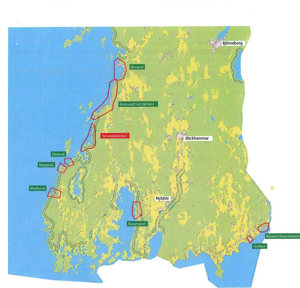 . ; Bjö rneborg 1 ' ^ Teckenförklaring Grov planering av fntidshusornråden Förslag på utökat strandskydd från Lånstyrelsen.