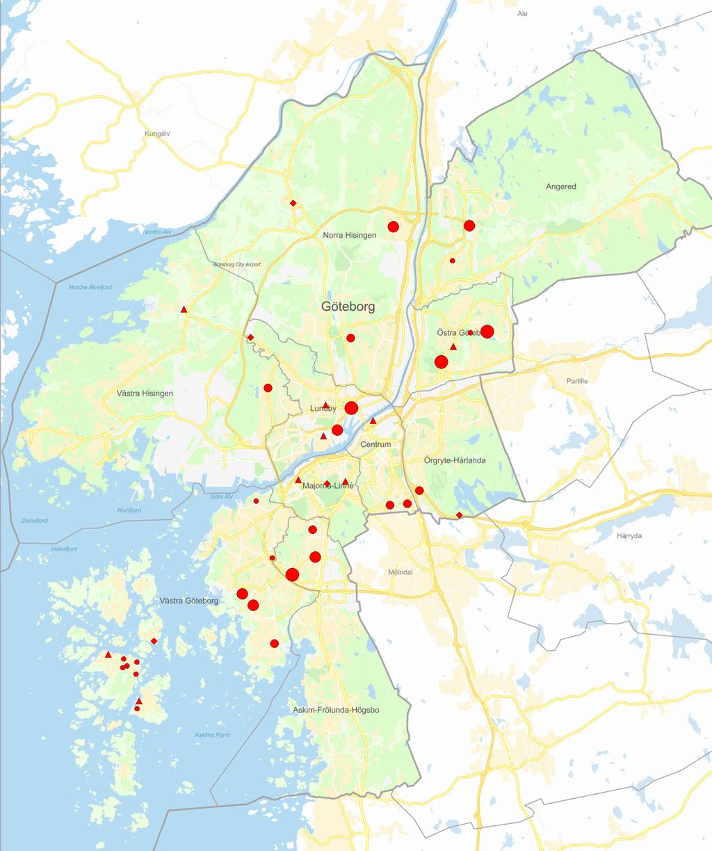 Startplan 2017, karta över planprojekt uppdelade