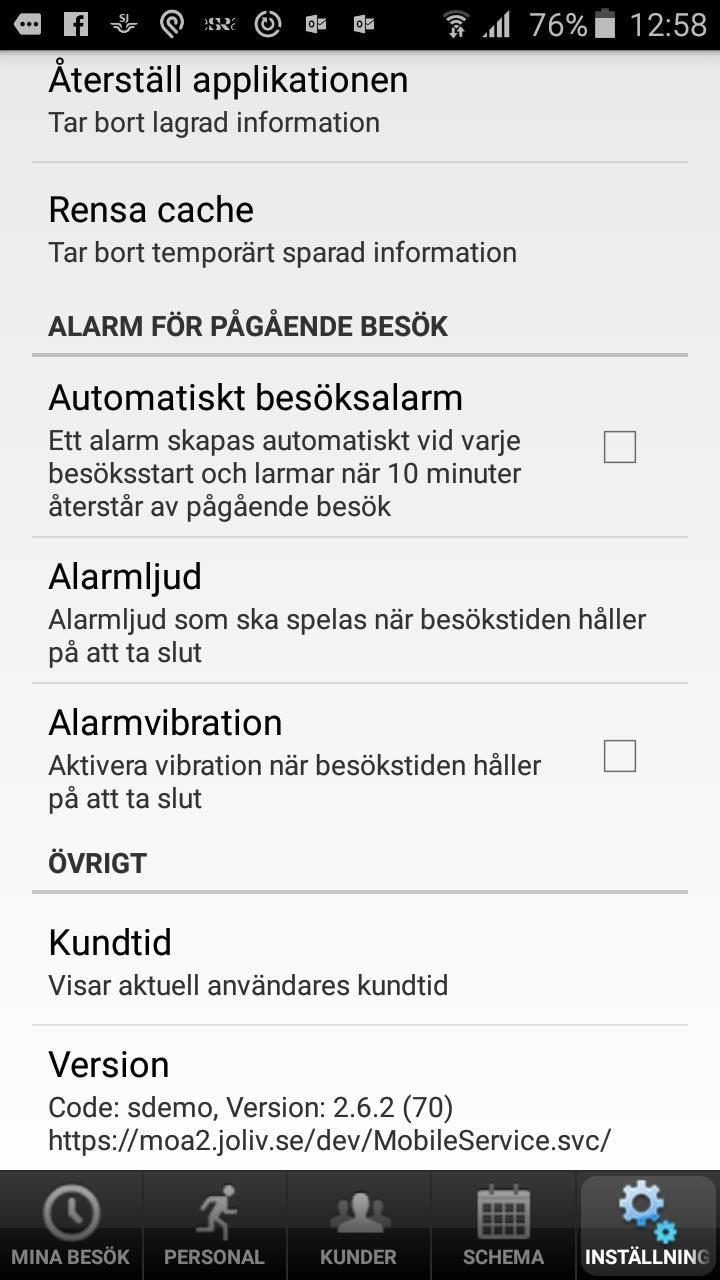 Inställningar i appen Vissa inställningar för appen måste verksamheten vända sig till Joliv för att få hjölp med.