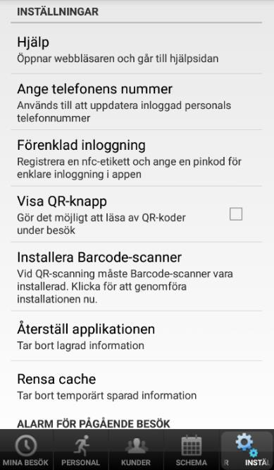 Inställningar vid start Förenklad/Säker inloggning Logga in i appen med förenklad och säker