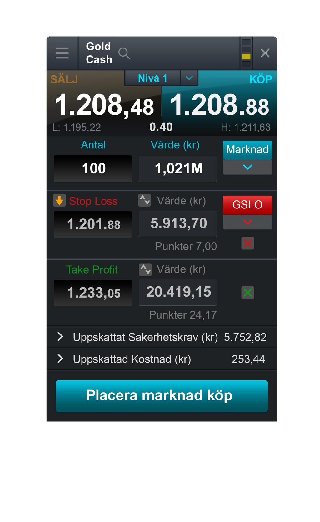 4. Pler en ffär vi orerrutn Klik på Köp- eller Säljpriset i plttformen för tt öppn en orerrut i.