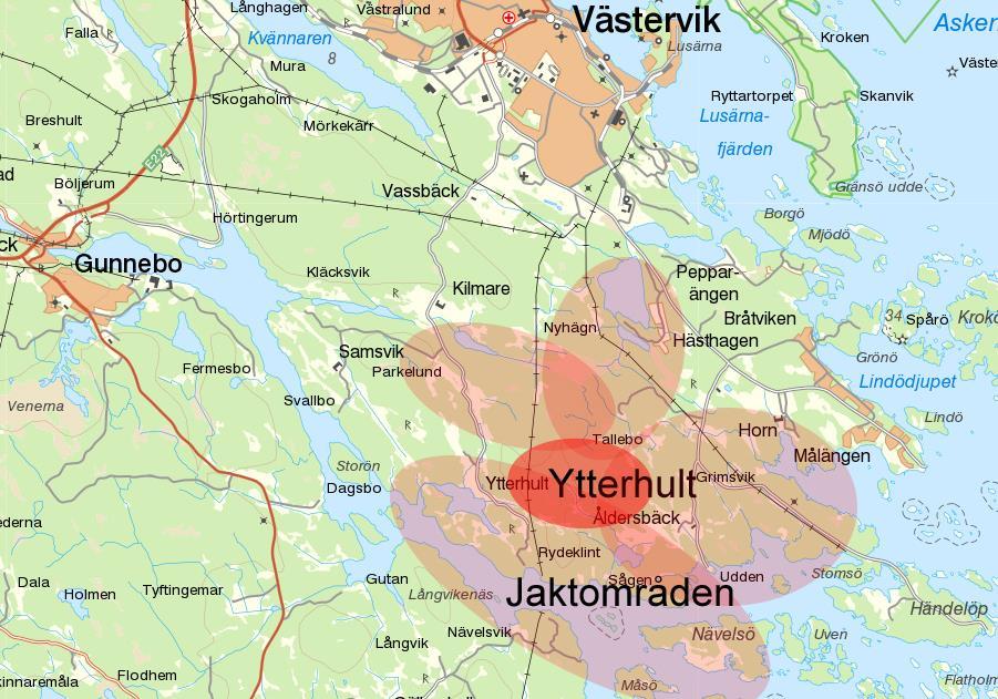 Karta 9. Det finns ett känt havsörnsrevir söder om utredningsområdet, Ytterhultsreviret.