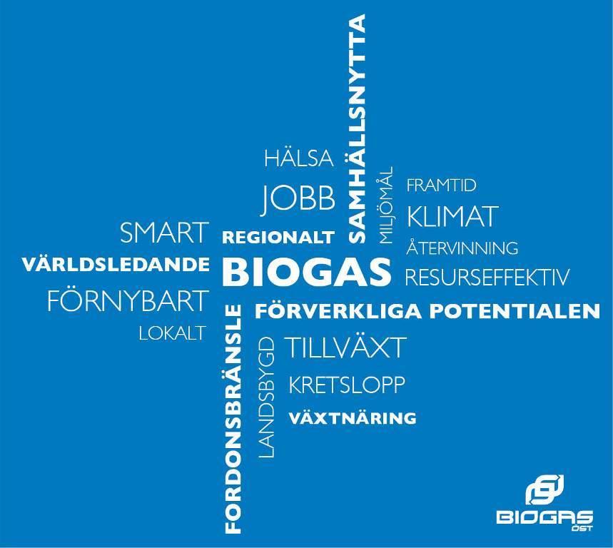 Biogas Östs Vision Ändamål Biogas Östs syfte är att främja biogasens utveckling i hela regionen och bidra till att berörda miljö- och klimatmål uppnås.