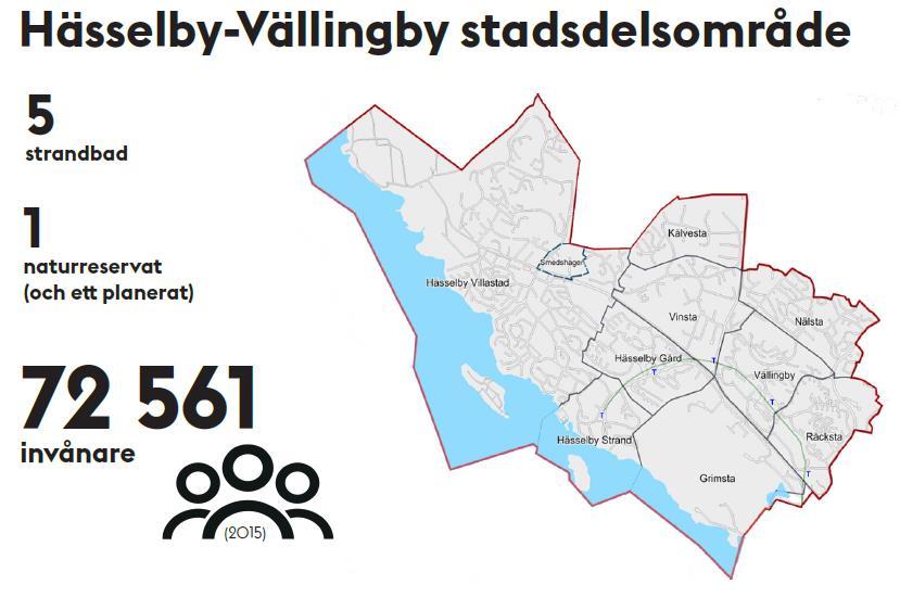 Nio stadsdelar: Hässelby villastad (inklusive Smedshagen) Kälvesta