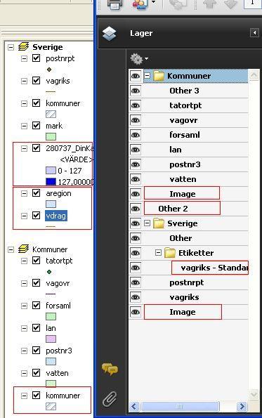 Geodatabastexter visas som ett separat lager i PDF:en. Karttexter sammanförs i det textlager som det tillhör.