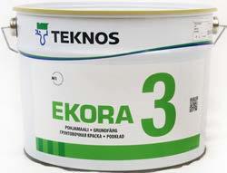 Rekommenderad grundfärg: TeknosPro Grund Förpackningsstorlekar: 2,7 l, 9 l EKORA 3 Grundfärg Grundfärg till tak och väggar i torra utrymmen inomhus. buren sampolymerlatex.