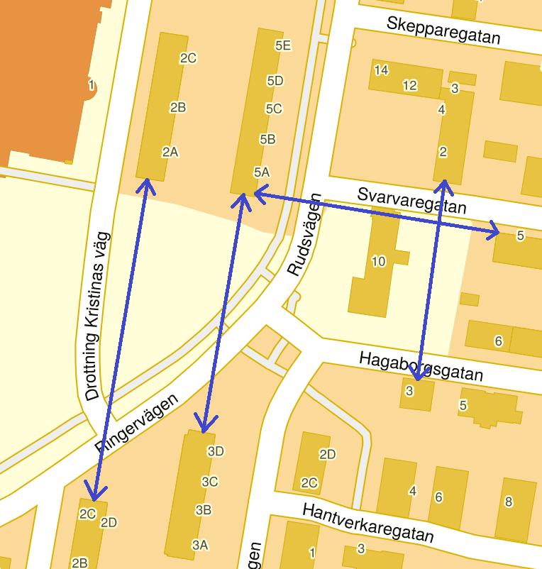 Figur 6. Måttförklaring för faktorn mycket osammanhängande bebyggelse. 4.