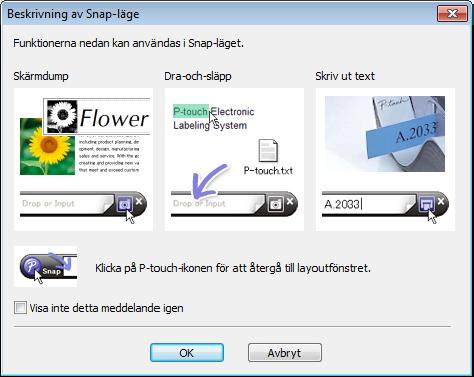 Använda P-touch Editor Snap-läge I detta läge kan du fånga allt det som visas på datorskärmen (eller en del därav), skriva ut innehållet som en bild