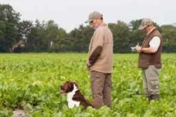 The time to search is around 3 minutes. The handler and his/her dog are standing at a spot that is designated by the judge. On the mark of the judge the handler send his/her dog to find the animal.