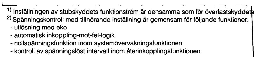 tidsfördröjning av stubskyddets funktionström 7 s, fast är densamma som för överlastskydde I 2) Spänningskontroll med tillhörande inställning är gemensam för följande funktioner: -utlösning med eko