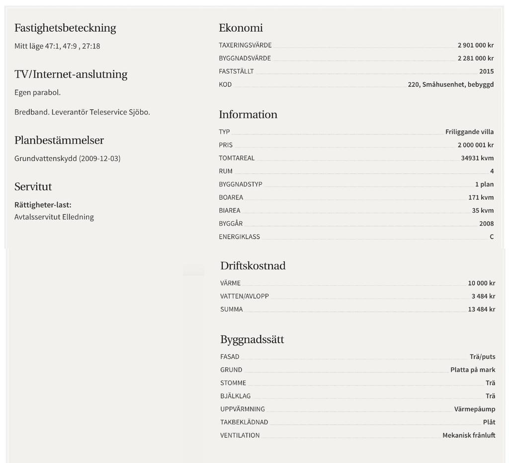 Faktafliken (Villa) Grundinformation > Grundinfo Beskrivningar > TV och Bredband Beskrivningar > Taxering (Fastställt = Taxeringsår) Beskrivningar > Inskrivningar / Plan Beskrivningar >