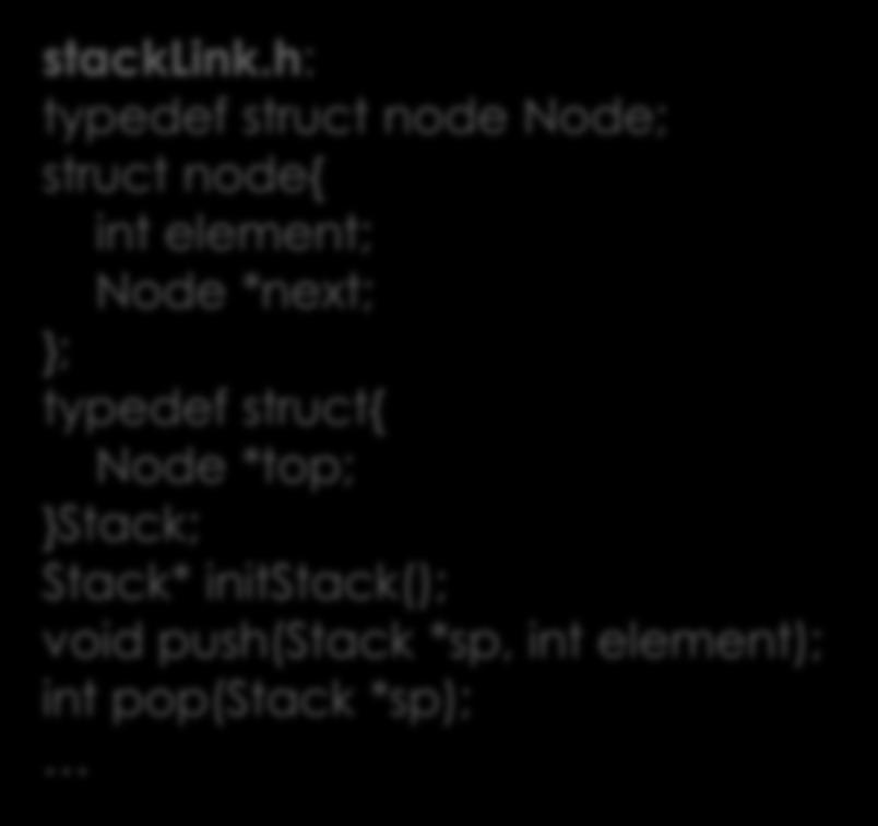 (Node*)malloc(sizeof(Node)); newnode->element=element; newnode->next=sp->top; sp->top=newnode; int pop(stack *sp){ assert(!