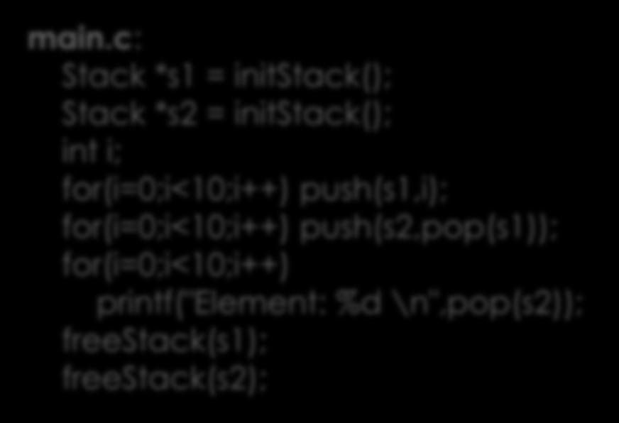 h: #define MAXSTACK 20 typedef struct{ int nrelements; int array[maxstack]; Stack; Stack* initstack(); void push(stack *sp, int