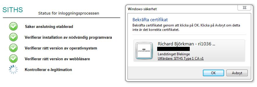 3. Net id ska nu starta automatiskt likt nedan och visa en ruta där du bekräftar ditt certifikat genom att klicka på OK: Om felmeddelande istället visas och det inte hjälper att ladda om sidan,