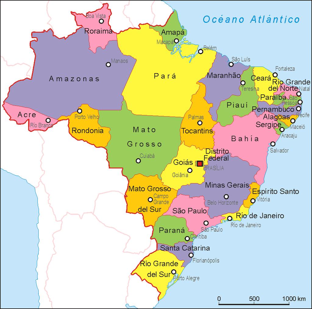 Bild 5. Karta över Brasiliens delstater (Bild: Aotearoa, 2013) 4.2.1. Odlingens utbredning över naturområden Sojaindustrin och dess odling i Brasilien expanderar från år till år.