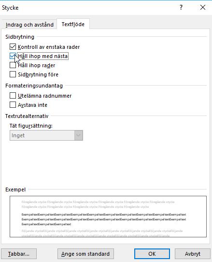 Bocka i rutan Ange höjd och skriv 1, eller klicka på pilarna. Du behöver inte lägga till ordet cm (centimeter). 5. Klicka OK Hålla ihop rader vid sidbrytning 1. Markera tabellen 2.