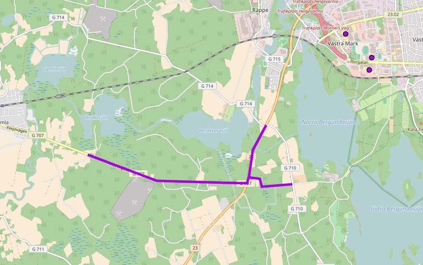 Längd: 4,8 km ( lv707+rv23) + 1 km (ej bef. väg) 1 lindrigt, 1 måttligt.