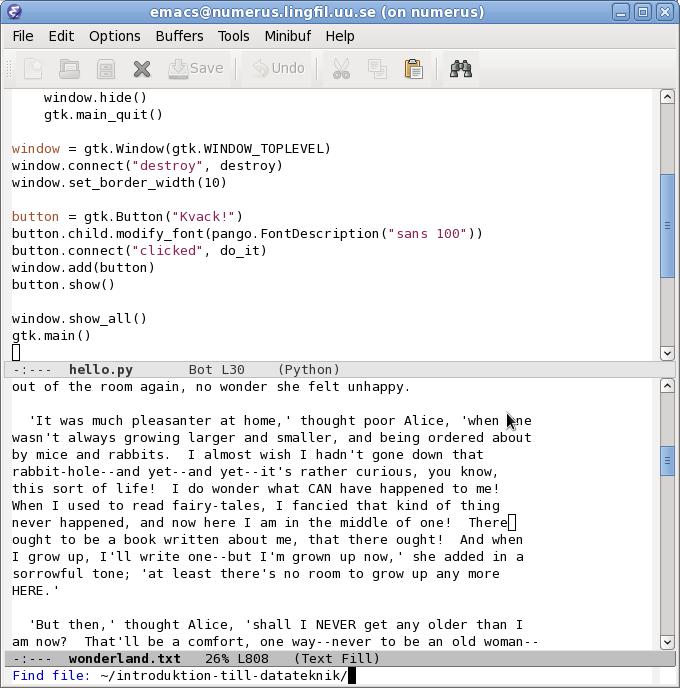 2.2. Emacs Tabell 2.1: Beteckningar på några tangenter i Emacs. Beteckning Beskrivning C- Control. Ctrl- M- Meta.