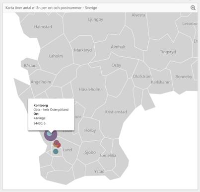 Karta e-lån Antal e-lån per ort och postnummer i Sverige Anvisning: Zooma in/ut kartan med hjälp av mushjulet.