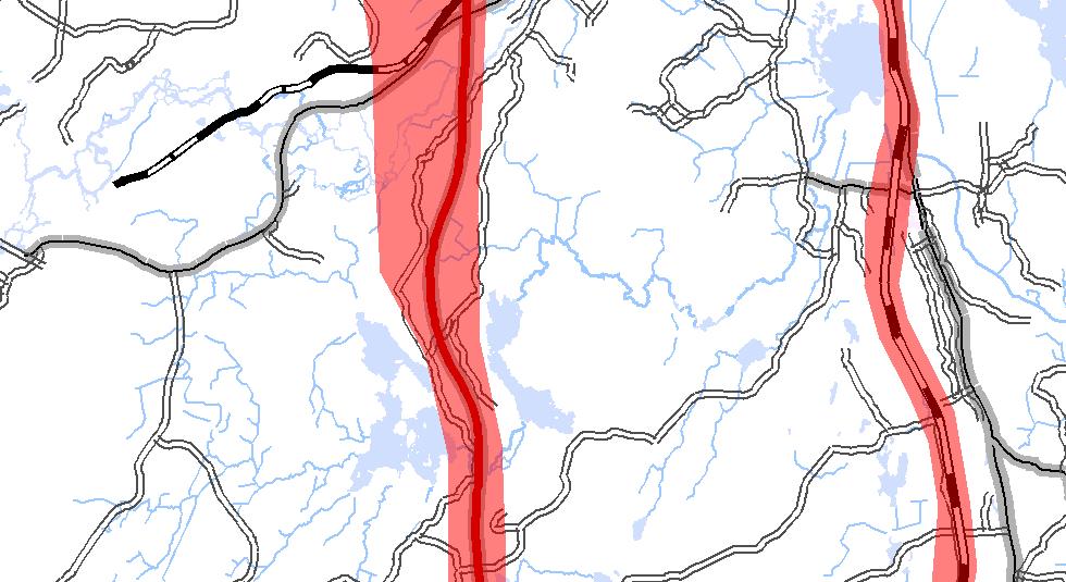 Tolvfors 80 0 5 10 Km Gävle Axmartavlan Två korridorer studeras vidare, längs befintlig bana i öster samt väster om väg E4 i väster.