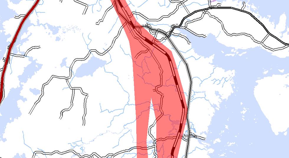 Korridoren fortsätter sedan norrut, väster om Aldersjön innan den dras ned mot Ljusnan som passeras i nytt läge uppströms innan regionaltågstationen.