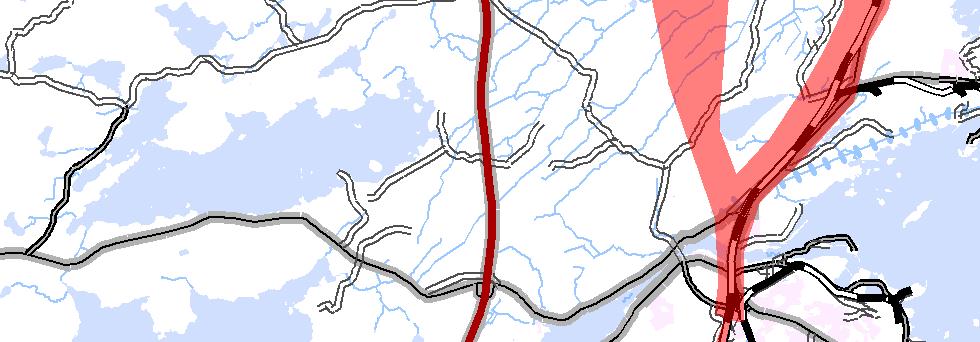 Ytterligare norrut ansluter utbyggnaden (längs västra sidan om befintligt spår) mot planerad ny mötesstation vid Styvje.