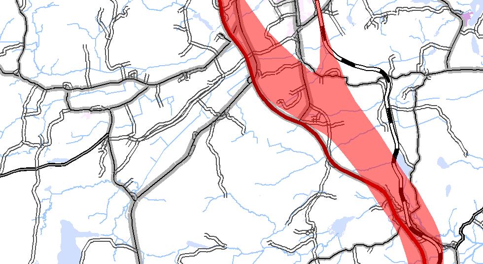 Väster om Enånger placeras korridoren öster om ny väg E4 norrut, förbi Nianån. Intill Sundsättersberget delar sig korridoren.