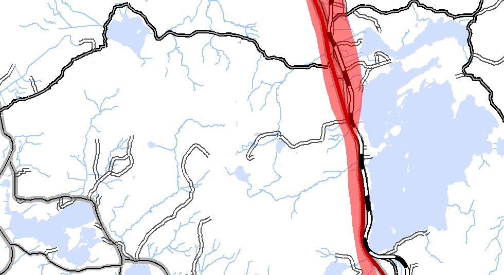 Långsjön Länsgräns Följande korridorer studeras vidare: För delen Långsjön-Harmånger dels längs befintlig bana i öster, dels väster om Masksjön och Harsjön (i anslutning till planerad väg E4 förbi