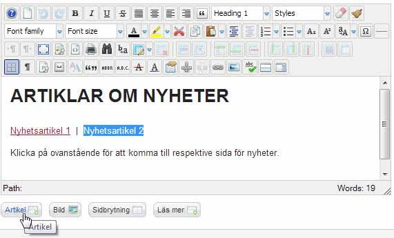 Joomla Guide 2.5.11 LÄNKAR SKAPA EN LÄNK TILL ANNAN ARTIKEL Sida 7 av 12 3.