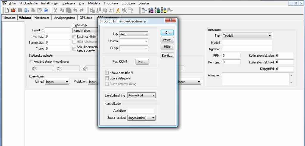 TopoSurv svensk manual Import från Trimble instrument Starta import från Trimble via kommandot i ArcGIS, alternativt via knapp från TopoSurv. 1.