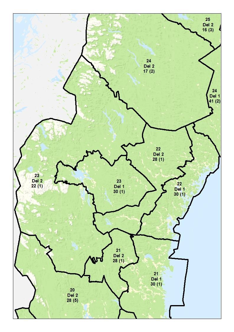 Län: Västernorrland (22), Jämtland (23). Skogsmark tusen kr/ha.