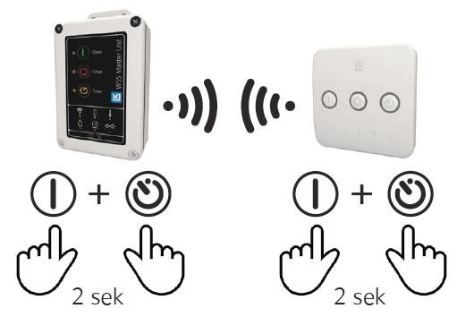 På manöverpanelen trycks Open och Timer ner samtidigt i 2 sekunder (radio symbolen börjar blinka). Vid lyckad inlärningen lyser radio symbolen med fast sken i ett par sekunder.