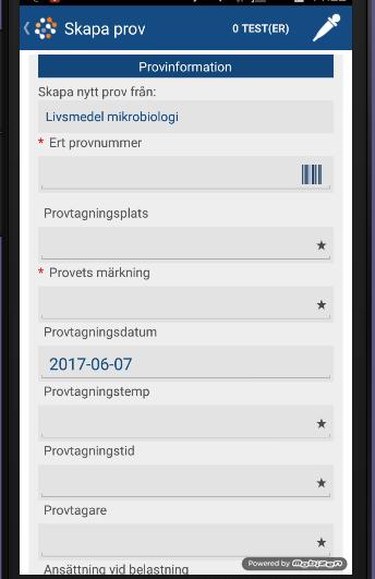 Den kod som visas blir unik för just det provet. Fungerar ej koden att scanna skriv in det unika numret på raden ert provnummer. ii.