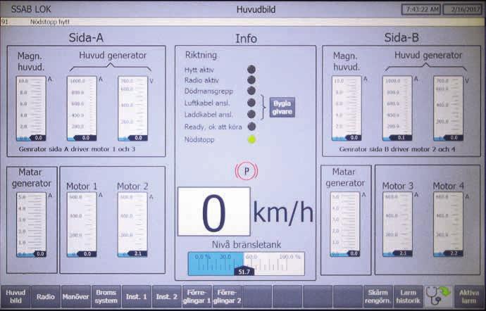 Är- och börvärden, larmer och diagnostik visas på skärmen.
