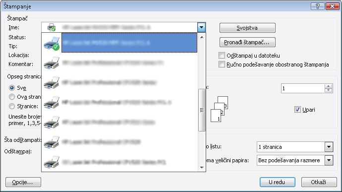 Zadaci za štampanje (Windows) Štampanje (Windows) Sledeća procedura opisuje proces osnovnog štampanja u operativnom sistemu Windows. 1. U okviru softvera, izaberite opciju Print (Štampanje). 2.