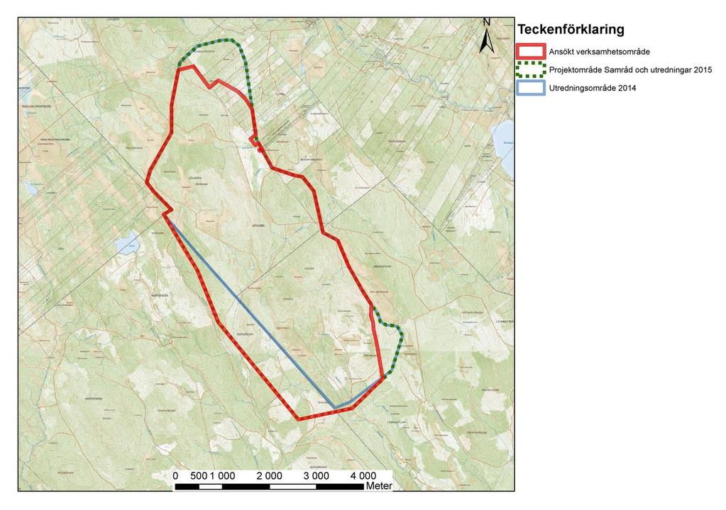 30 (76) Projektområdet utgörs av ca 2000 ha (20km2) mark och ligger mellan ca 300-450 meter över havet.