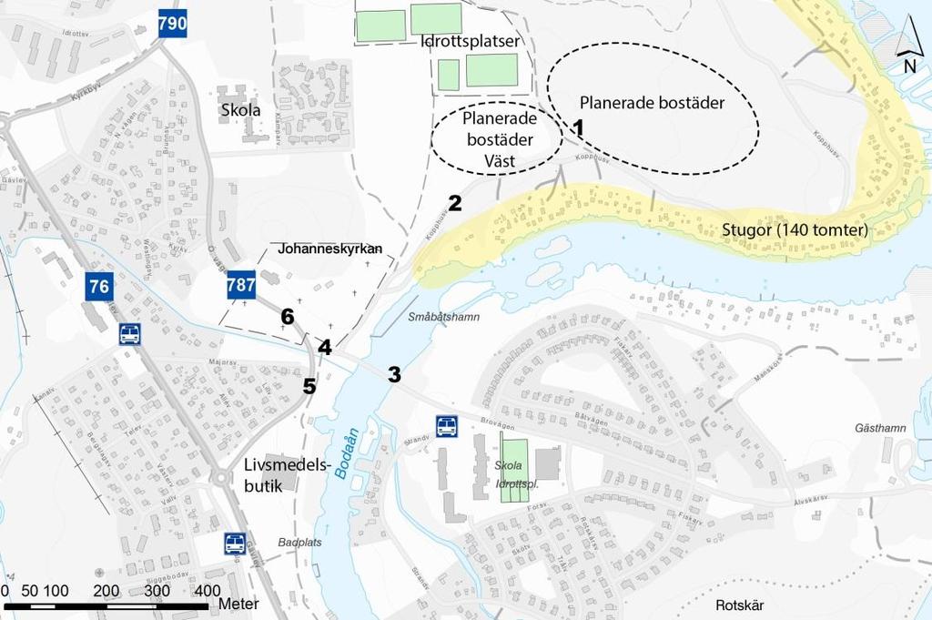 Figur 6 Punkter för vilka trafikmängder beräknats. Kartdata Lantmäteriet Geodatasamverkan Nuläge Uppmätta värden har använts där dessa finns.