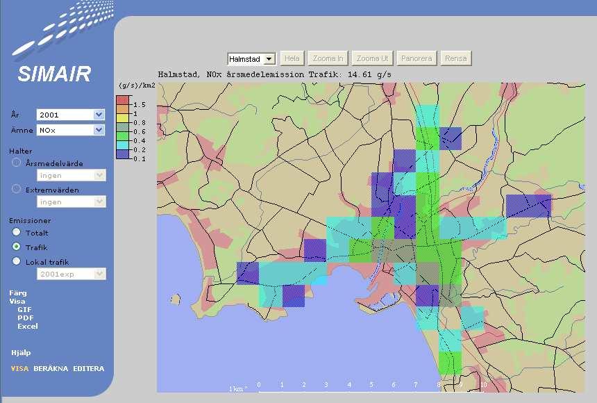 emissionen av NOx (1x1 km upplösning). Fig. 4.2.