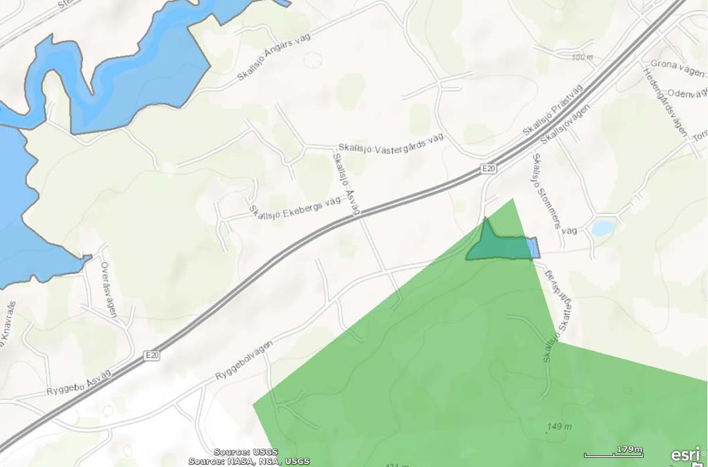 Figur 11 Kartan visar kända naturvärden utmed aktuell sträcka av Ryggebolvägen och Skallsjövägen. En naturvärdesinventering har genomförts av företaget Pro Natura.