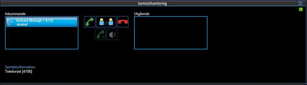 3. Samtalshantering - introduktion Den övre vänstra delen av applikationen är den sektion där du hanterar samtal som telefonist. Sektionen består av två rutor; Inkommande och Utgående.