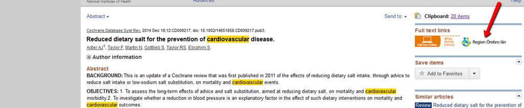 Om medicinska biblioteket har tidskriften i fulltext kommer RÖL-loggan att synas