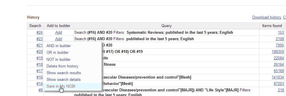 Spara sökningar mm i My NCBI Utför din sökning och klicka