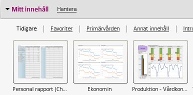 användaren) Datautforskning Rapportutformning Rapportvisning Alternativet är inte aktuellt för läsanvändaren Vyer. Inställning för olika visningsalternativ på startsidan. Hjälp.