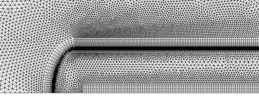 Figur 18. Mesh av termoelements ändpunkt och den omgivande gasen. En mycket hög meshdensitet intill termoelementet används för att lösa upp det turbulenta gränsskiktet. Figure 18.