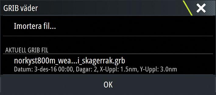 I den här dialogrutan kan du även välja en tillgänglig GRIB-fil. När du väljer en tillgänglig GRIB-fil importeras den även till minnet.